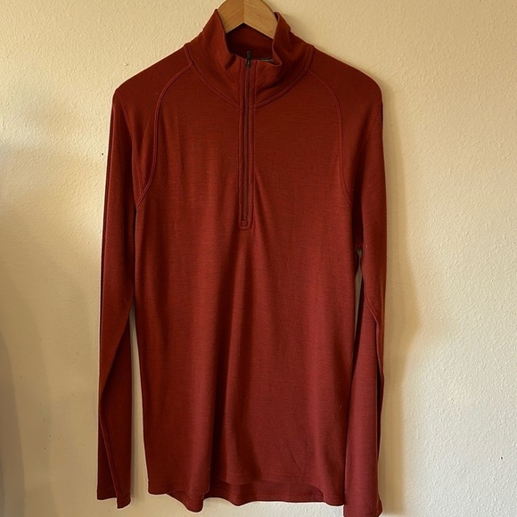 Smartwool sz L men’s half zip 100% merino brick rust red color great condition - Picture 1 of 6